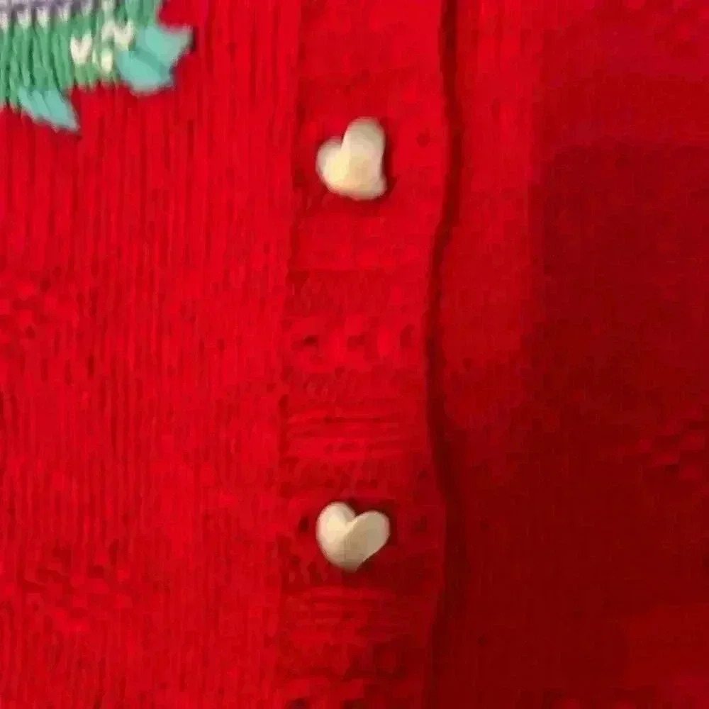 Vintage Embroidered Patchwork Hearts Sweater Vest Size Medium Hand Knit Cottage - Picture 5 of 9